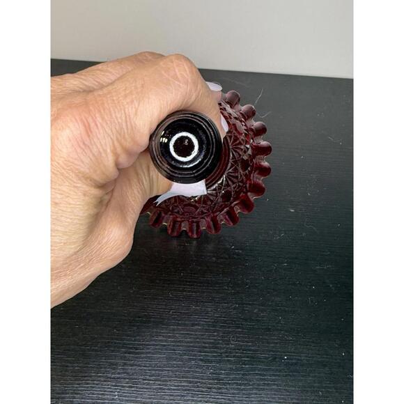 Fenton Ruby Red Bell Ribbed Handle Ruffle Edge Designer Cut Glass - Picture 3 of 5